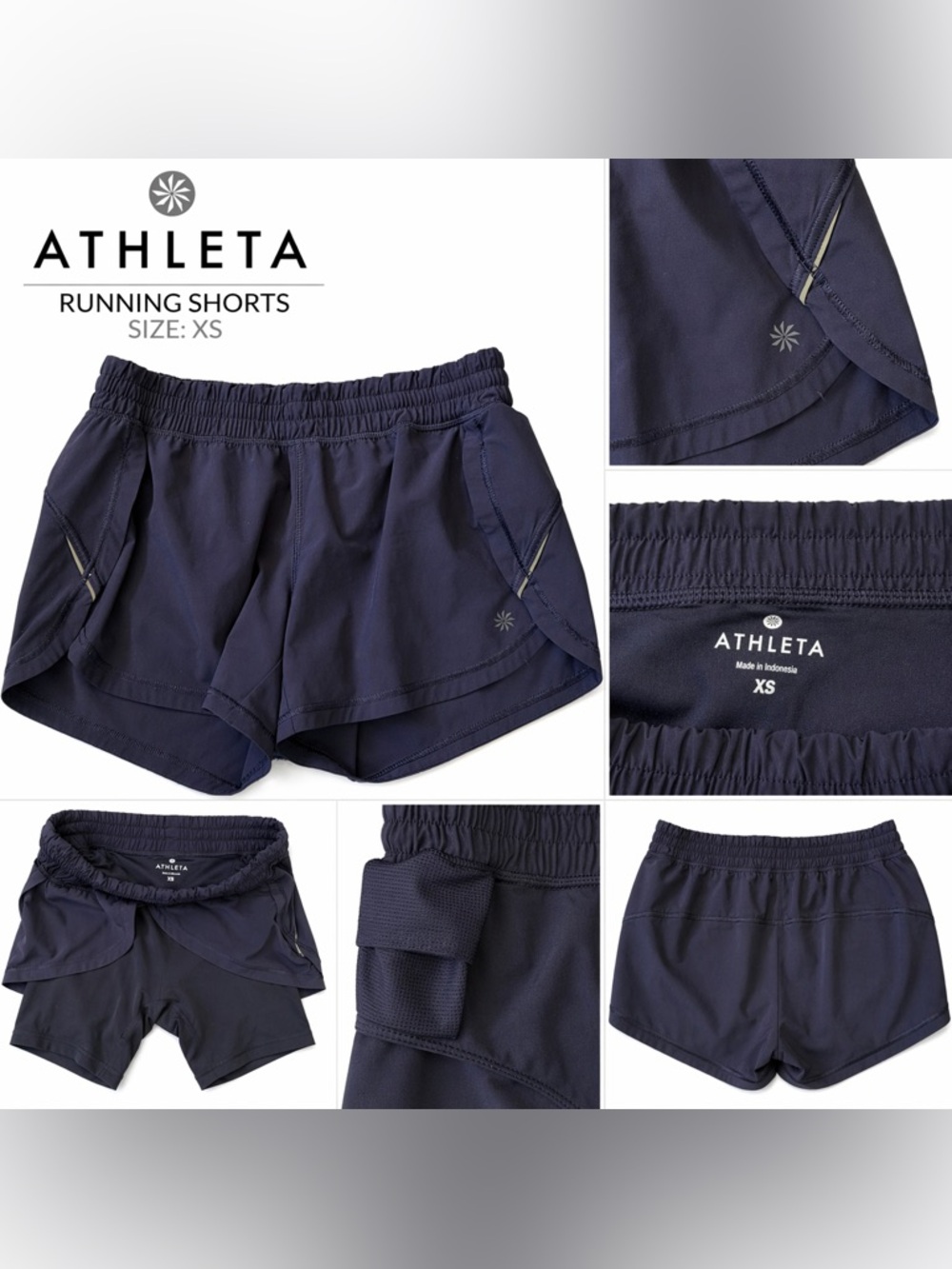 Athleta Running Shorts XS Navy Blue Lined Athletic Tulip Hem Workout Gym